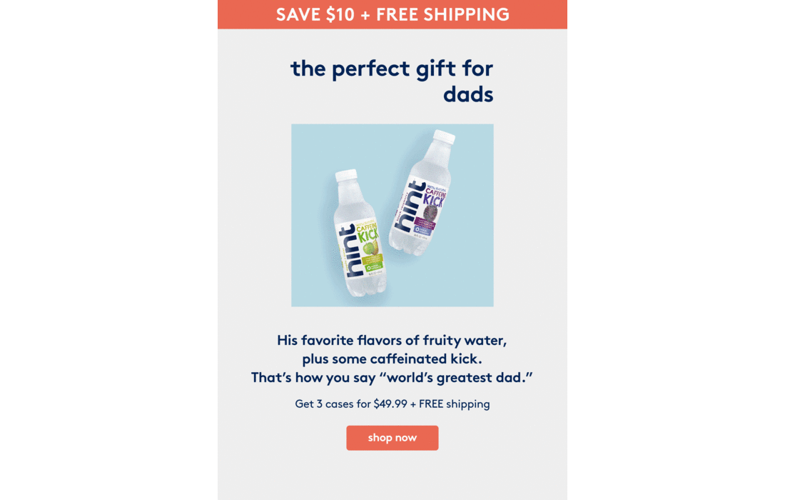 Hint Father’s Day promotional email with 'the perfect gift for dads’ headline