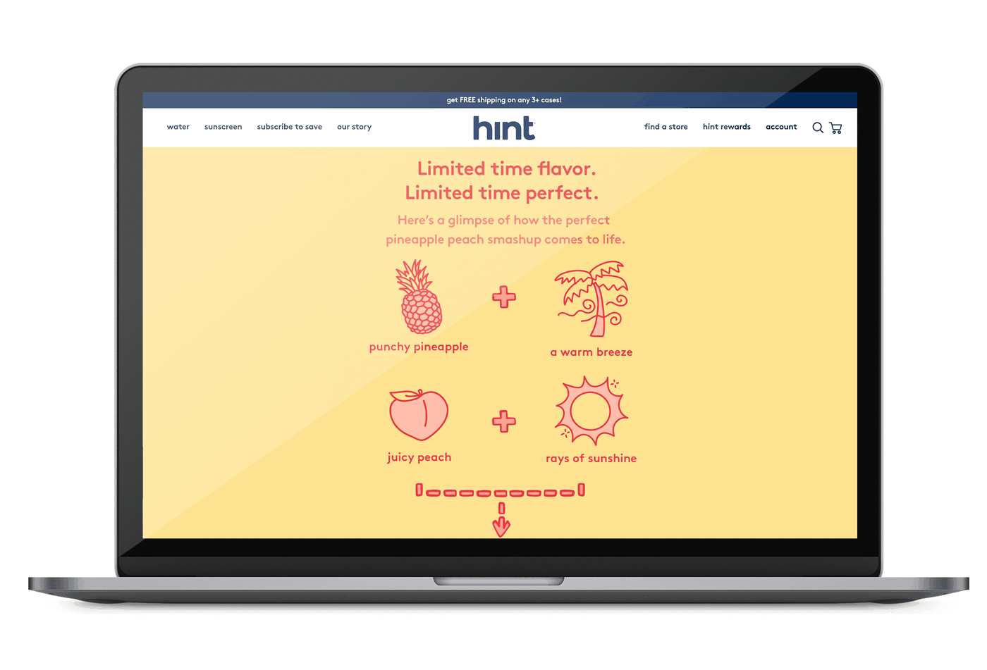 Hint flavor launch landing pages cycling through pineapple peach and lemon campaigns
